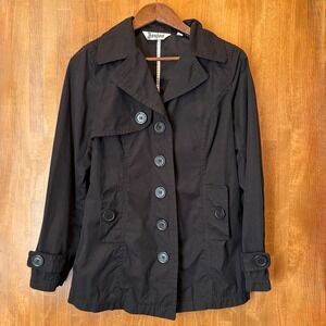 Joujou Black Trench Coat Women's Medium Classic Button Front Jacket Y2K‎